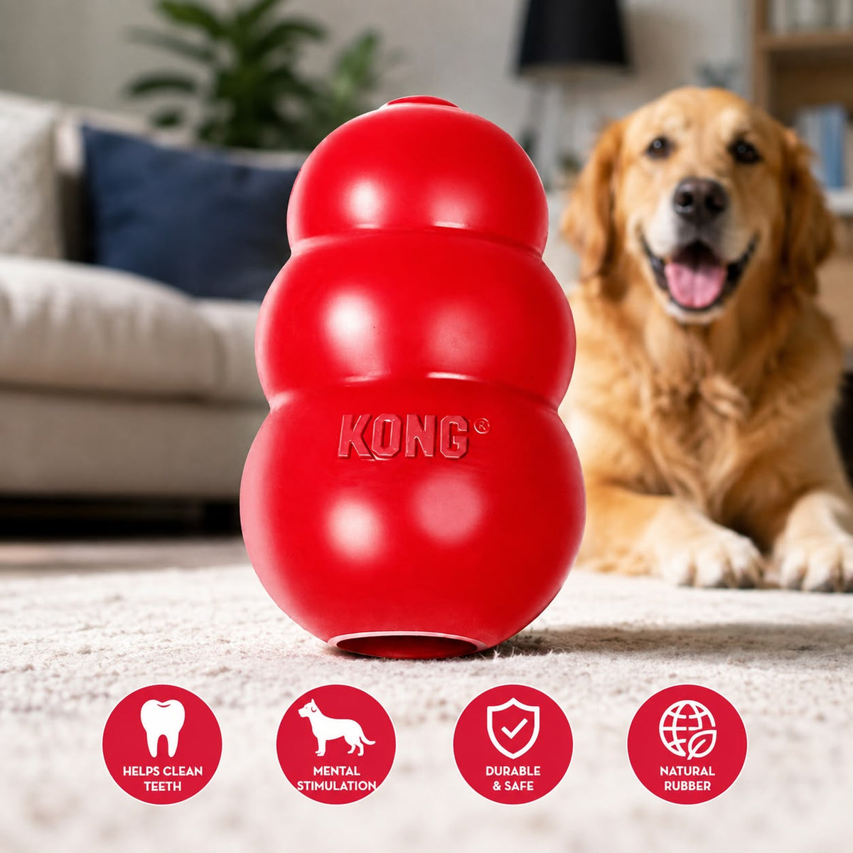 KONG Classic Stuffable Dog Toy, For Medium Dogs
Treat-Fillable Hollow Interior, Erratic Bounce for Extended Play, Durable Natural Red Rubber, for Average Chewers
